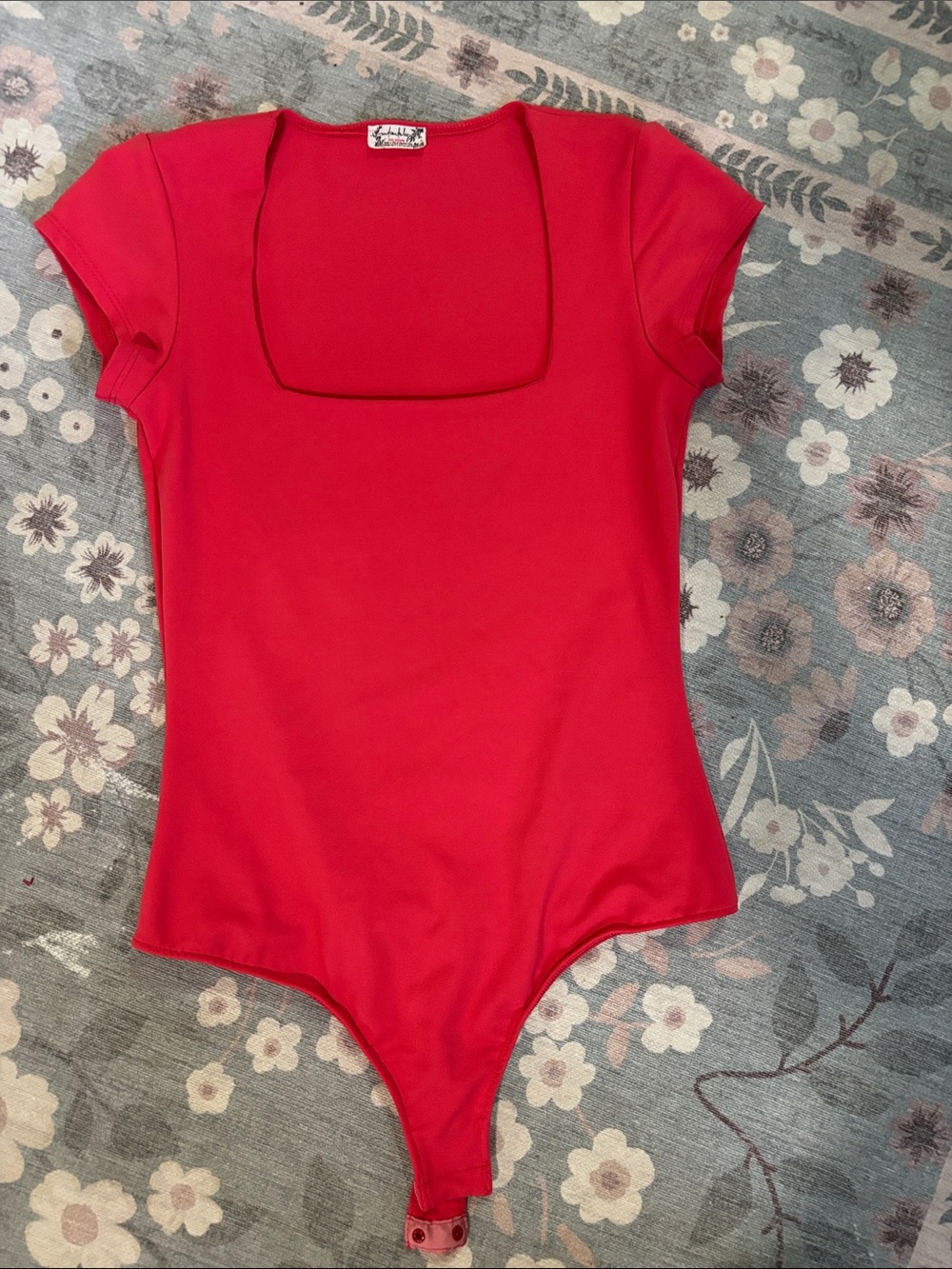 Free People Red Square-Neck Short-Sleeve Bodysuit